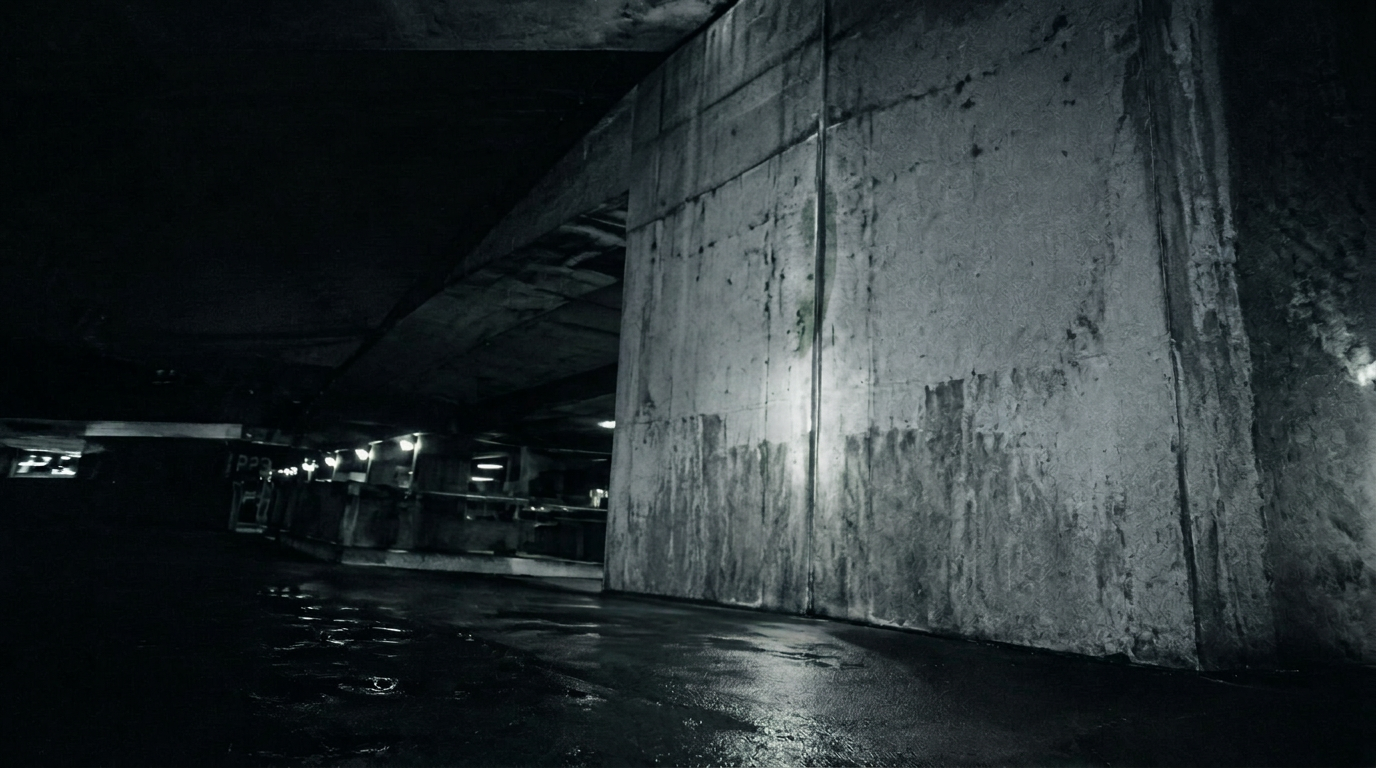 Empty concrete underpass at night